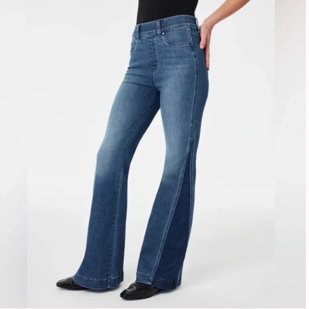 SPANX Blue Flare Mixed Two Tone Wash Jeans Large